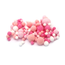 Pompoms from 10 mm to 26 mm,  MIX ~ 90 pieces - 15 grams