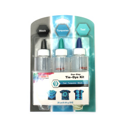 Kit de vopsire textilă Tie-Dye în 3 culori - negru, albastru și verde