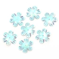 Λουλούδι ανάγλυφο πούλιες 32 mm μπλε ιριδίζον - 20 γραμμάρια