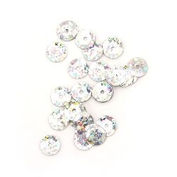 Round Iridescent Paillettes for Sewing / 8 mm / Silver RAINBOW - 20 grams