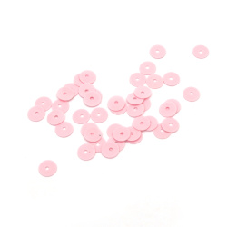 6mm Solid Pink Flat Round Sequins, 20 grams, with 1 Hole, for DIY Craft