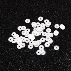 6mm Solid White Flat Round Sequins with 1 hole in the middle, for DIY Craft, 20 grams