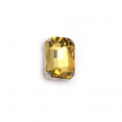 Crystal glass stone for sewing with metal base rectangle 14x10x6 mm hole 1 mm extra quality color gold