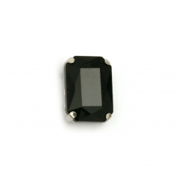 Γυάλινη πέτρα για ράψιμο με μεταλλική βάση ορθογώνιο  14x10x6 mm τρύπα 1 mm  μαύρο χρώμα