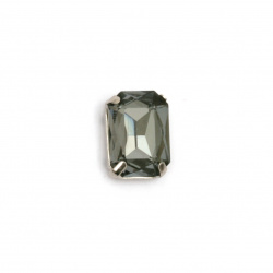 Crystal glass stone for sewing with metal base rectangle 14x10x6 mm hole 1 mm extra quality color black gray