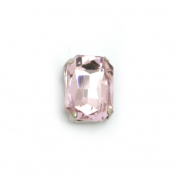 Sticlă de piatră pentru cusut cu bază metalică dreptunghi 14x10x6 mm gaură 1 mm culoare extra calitate roz