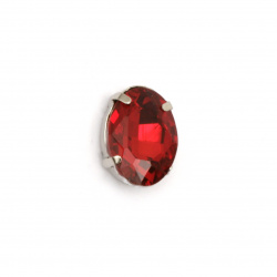 Stone glass for sewing with metal base oval 18x13x7 mm hole 1 mm extra quality color red