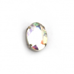 Crystal glass stone for sewing with metal base oval 18x13x7 mm hole 1 mm extra quality color white rainbow