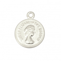Monedă metalică față argintie 15 mm cu un inel -50 bucăți