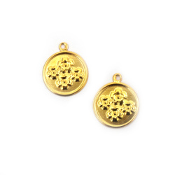 Metal coins, flowers, 15 mm, with a 1.5 mm hole, gold color - 50 pieces