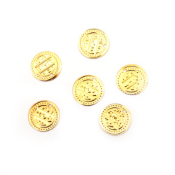 Monedă metal 15 mm gaură 2 mm aur - 50 buc