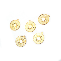 Metal Coin with Flower, 20 mm,  Hole: 1.5 mm, Gold Color - 10 pieces