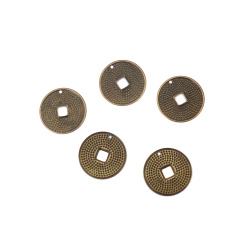 Metal Coin, 20 mm, Hole: 1.5 mm,  Antique Bronze Color - 20 pieces