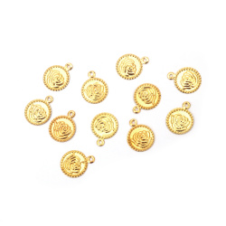 Metal Coin with Rose, 13 mm, Gold Color - 50 pieces