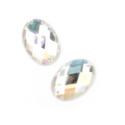 Acrylic Sew-On Stones, 18x25mm, Oval Shape, Transparent White, Faceted Rhombus, High Quality - 5 Pieces