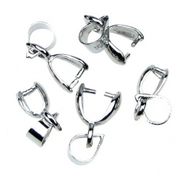 Metal Pinch Clip Bails for Pendants / 17x7x4 mm, Hole: 3 mm / White NF - 10 pieces