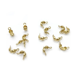 Rounded Steel Tip 8x4 mm Foldable with Two Rings Gold Color - 10 Pieces