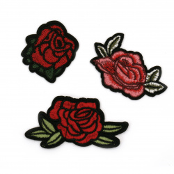 Embroidered Iron On Flower Rose Patches, for clothing - Bags, Shirts, Jeans, Hats, Jackets, dresses, etc., 75~40x45~35 mm, ASSORTED Roses - 3 pieces
