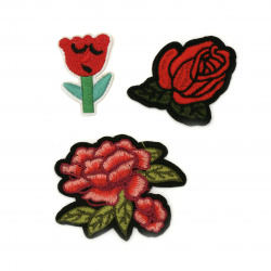 Embroidered Iron on Sew on Applique, Flower Patches for decorating jackets, bags, jeans etc., 30~75x45~60 mm ASSORTED flowers - 3 pieces