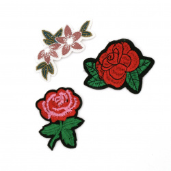 Embroidered Iron On Patches for Cloths, Pants, Hats, Jeans and more!  40~65x30~55 mm ASSORTED Flowers - 3 pieces