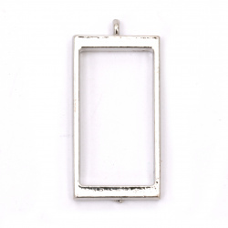Medallion Pendant Base, Zinc Alloy Frame, 21.5x40.4mm, Rectangular Shape, Silver Color