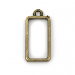 Основа за медальон рамка от цинкова сплав 11x20 мм правоъгълник цвят антик бронз