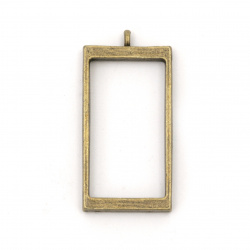 Medallion Pendant Base, Zinc Alloy Frame, 21.5x40.4mm, Rectangular Shape, Antique Bronze Color