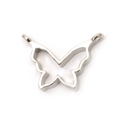 Zinc Alloy Butterfly Shaped Frame with 2 Holes, Pendant Base for Jewelry Making, 34x25x4mm, Silver Color