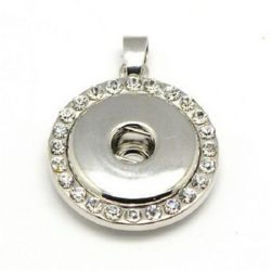 Circle metal pendant with crystals for tic-tac button 24.5x6 mm hole 4x6 mm