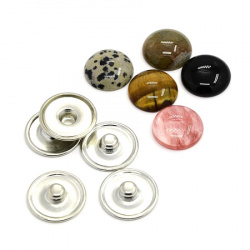 Комплект метална основа за Тик-так копче 18 мм и кабошон естествен камък АСОРТЕ