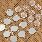 Set of connecting element metal 20x13x3 mm hole 2 mm color old silver and cabochon transparent 12 mm