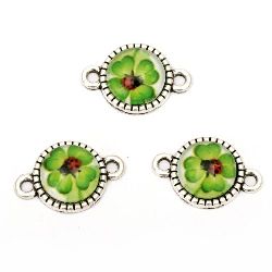 Connecting metal element, type cabochon color silver and glass with clover 19x13 mm hole 1.5 mm - 10 pieces
