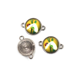 Κρεμαστό συνδετικό καμποσόν, μεταλλικό σε ασημί χρώμα με γυαλί, σχέδιο γάλανθος, 20x14x5 mm, οπή 1,5 mm - 5 τεμάχια