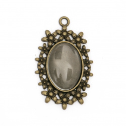 Set of metal pendant ~ 38x27x2 mm hole 3 ~ 4x5 mm color antique bronze ASSORTE shapes and cabochon transparent 25x18 mm -6 sets