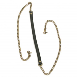 Bag Handle - Faux Leather and Metal Chain / Black and Antique Bronze / 1150x12.5x3.5 mm