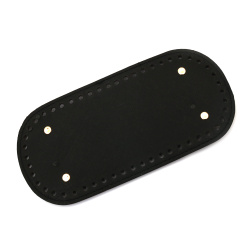 Leather Base/Bottom for Crochet Bags, from Eco Leather 22x10.4x0.4 cm, Holes: 0.5 cm, with Four Metal Legs, Color Black