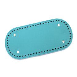 Leather Bottom Base for Crochet Bag, from Eco Leather 25x12x0.4 cm, Holes: 0.5 cm, with Four Metal Legs, Color Blue