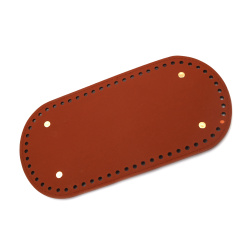 Leather Bottom Base for Crochet Bag, from Eco Leather 25x12x0.4 cm, Holes: 0.5 cm, with Four Metal Legs, Color Brown