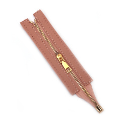Metal Zipper with Eco Leather, 24x5 cm, color Pink, perfect for Bag Making