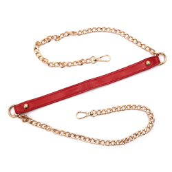 Дръжка за чанта еко кожа цвят червен и синджир метал с карабини цвят злато 116x2x0.3 см