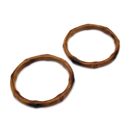 Round Bag Handles with Plastic Imitation of Bamboo, Round: 13x1.4 cm, Hole: 10.5 cm, Wood color - 2 pieces