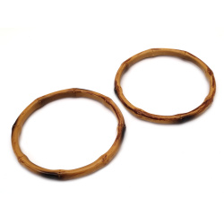 Round Bag Handles with Plastic Imitation of Bamboo, Round: 15x1.4 cm, Hole: 13 cm, Wood color - 2 pieces