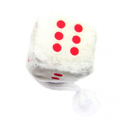 Textile Dice with Window Suction Cup / White with Red / 45 mm 