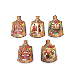 Souvenir MDF Magnet 75x45 mm, Cutting Board with a Bulgarian Folklore Pictures / MIX