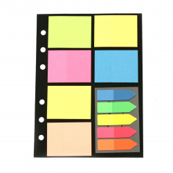 Комплект самозалепващи листчета 49x49 мм 6 блокчета -150 броя и разделител за книга 44x12 мм 5 блокчета -120 броя АСОРТЕ цветове