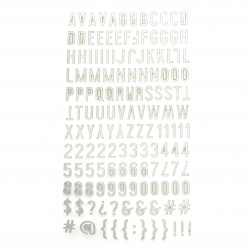 Self-adhesive stickers letters numbers and signs 10x2 ~ 10 mm color silver -145 pieces