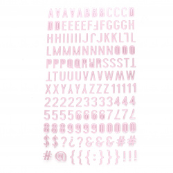 Αυτοκόλλητα αυτοκόλλητα γράμματα αριθμοί και σημεία στίξης 10x2 ~ 10 mm ροζ -145 τεμάχια