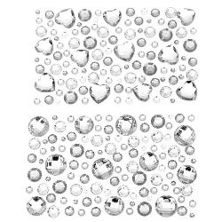 Pietre acrilice autoadezive de diferite dimensiuni mix culoare  argintiu