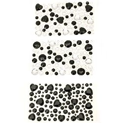 Pietre acrilice autoadezive de diferite dimensiuni mix culoare alb-negru