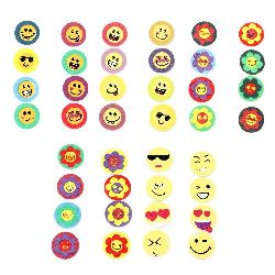 EVA Foam Self-adhesive Stickers, 40 mm, ASSORTED Emojis, Smileys and Flowers, -8 pieces